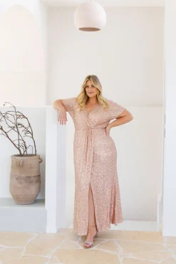 Arabella Sequin Maxi Dress in Light Bronze
