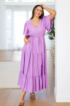 Bonnie Linen Blend Dress in Berry