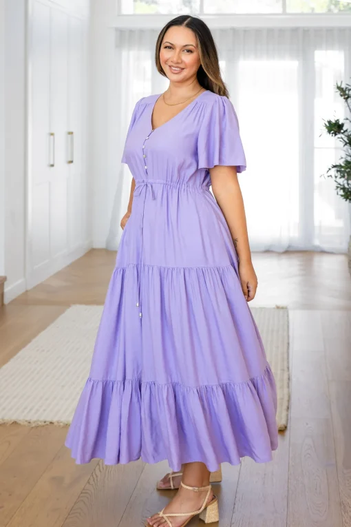 Bonnie Linen Blend Maxi Dress in Lavender