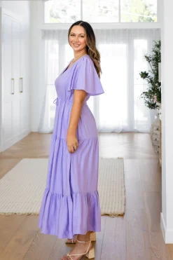 Bonnie Linen Blend Maxi Dress in Lavender