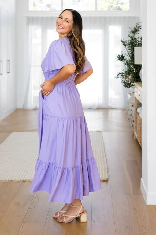 Bonnie Linen Blend Maxi Dress in Lavender
