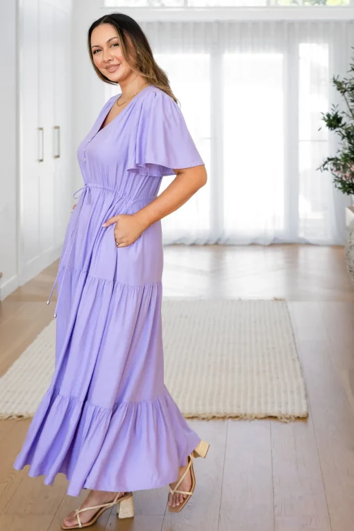 Bonnie Linen Blend Maxi Dress in Lavender
