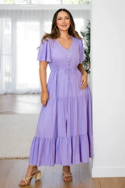 Bonnie Linen Blend Maxi Dress in Lavender