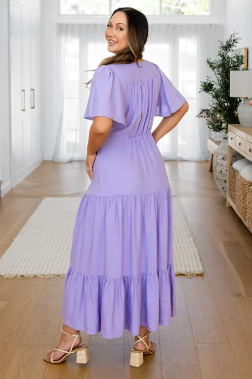 Bonnie Linen Blend Maxi Dress in Lavender
