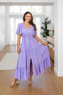 Bonnie Linen Blend Maxi Dress in Lavender