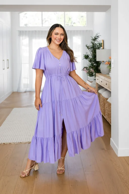 Bonnie Linen Blend Maxi Dress in Lavender