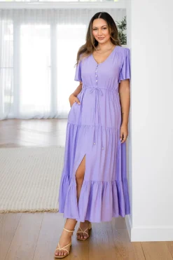 Bonnie Linen Blend Maxi Dress in Lavender