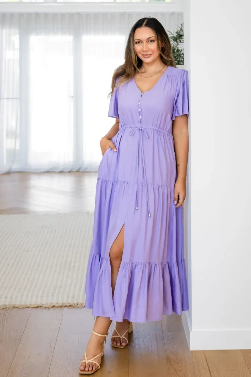 Bonnie Linen Blend Maxi Dress in Lavender