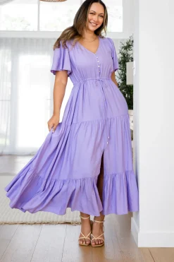 Bonnie Linen Blend Maxi Dress in Lavender