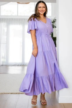 Bonnie Linen Blend Maxi Dress in Lavender