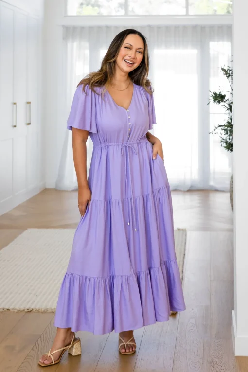 Bonnie Linen Blend Maxi Dress in Lavender