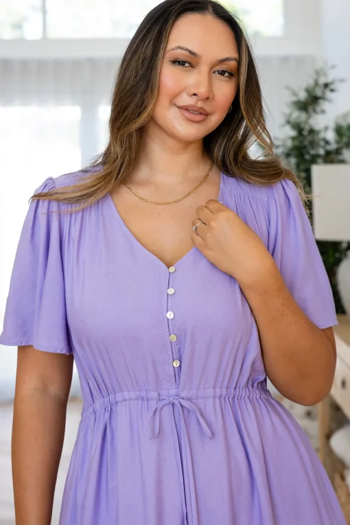 Bonnie Linen Blend Maxi Dress in Lavender