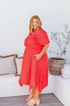 Cameron Dress in Red & White