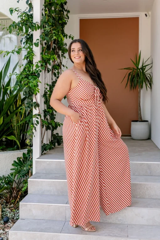 Christina Jumpsuit in Candy Stripe Rust
