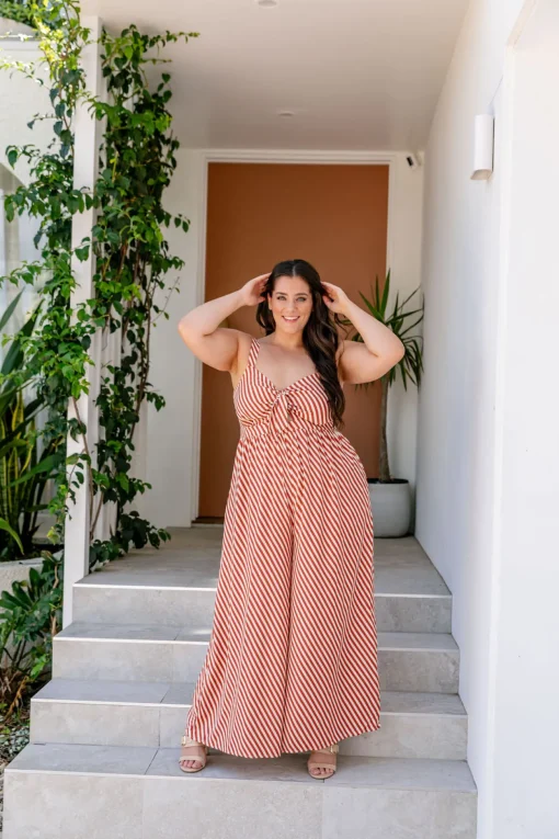 Christina Jumpsuit in Candy Stripe Rust