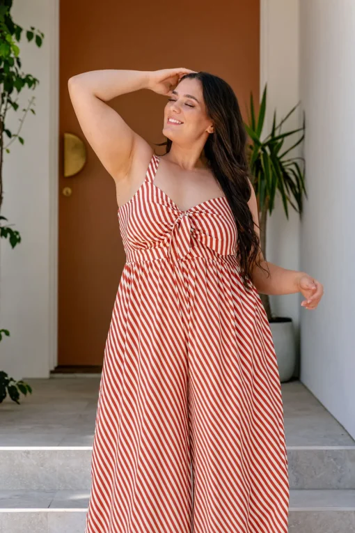 Christina Jumpsuit in Candy Stripe Rust