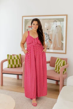 Christina Jumpsuit in Candy Stripe Red/Pink