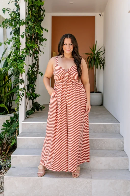 Christina Jumpsuit in Candy Stripe Rust