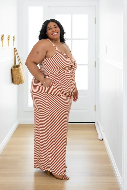 Christina Jumpsuit in Candy Stripe Rust