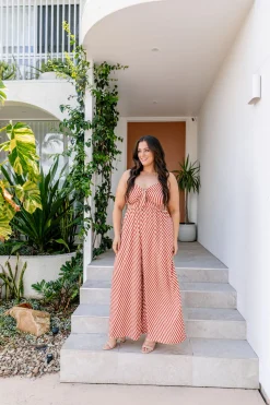 Christina Jumpsuit in Candy Stripe Rust