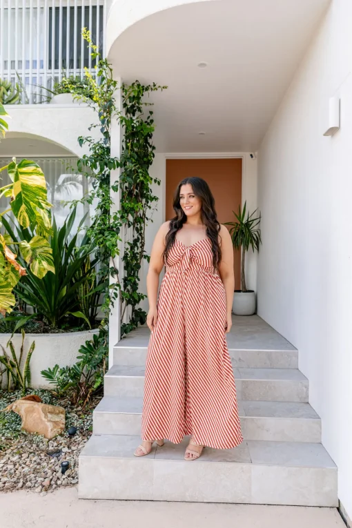 Christina Jumpsuit in Candy Stripe Rust