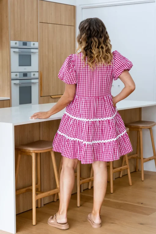 Greta Party Dress in Gingham Red