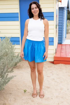 Harlow Linen Blend Shorts in Ocean Blue