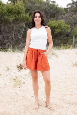 Harlow Linen Blend Shorts in Rust