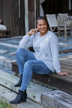 Harriet Star Sequin Knit Top in Grey