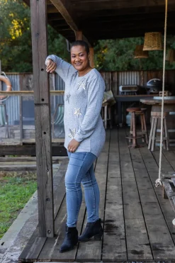Harriet Star Sequin Knit Top in Grey