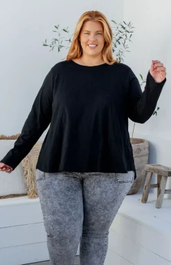 Kendall Long Sleeve Basic Top in Black