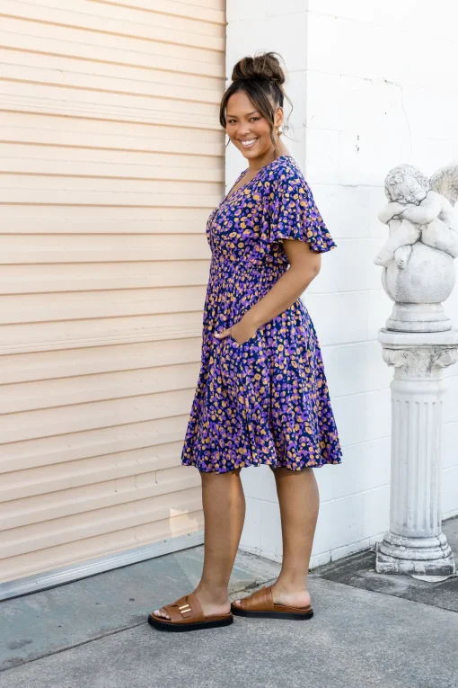 Lina Dress in Purple Leopard