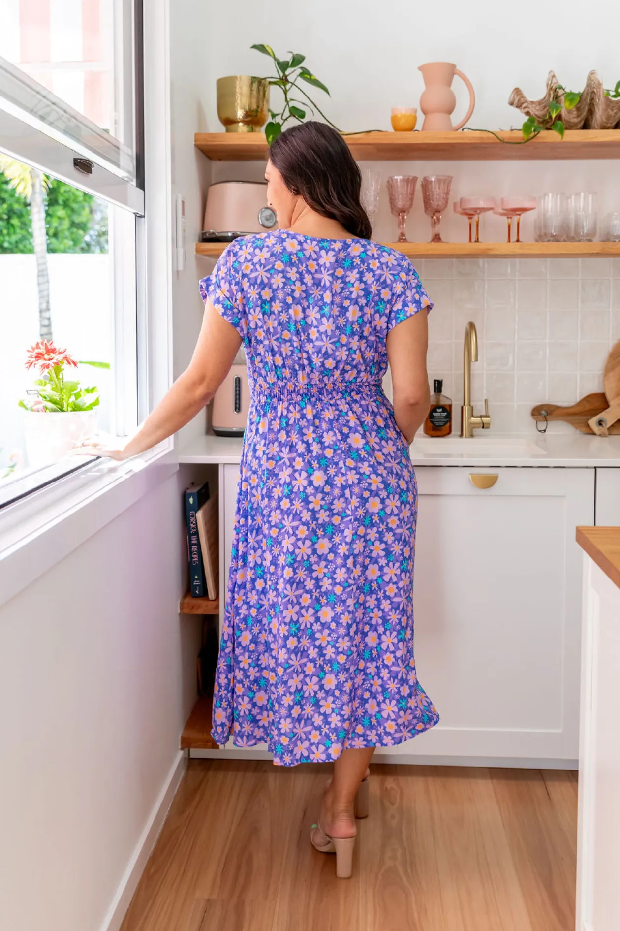 Millie Midi Dress in Lilac Daisies