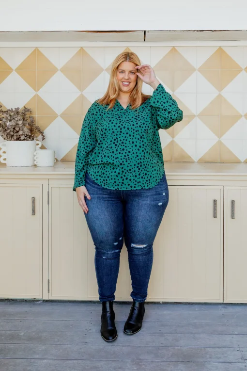 Olivia Green & Black Spot Top