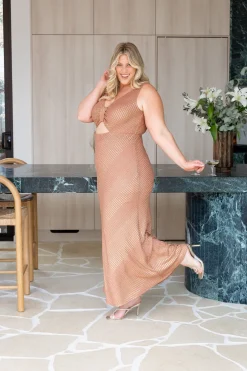 Tallulah Maxi Dress in Rust & Gold